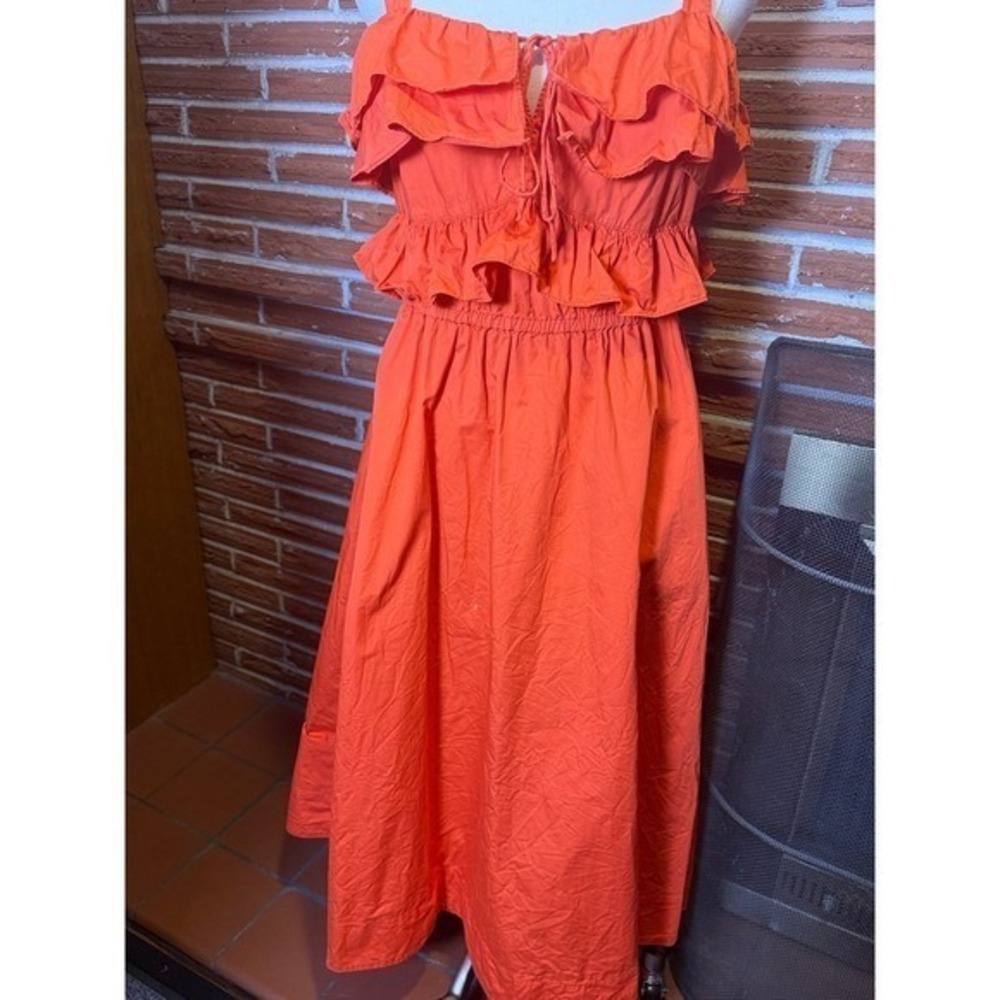 Jason Wu Orange Ruffle Tiered Midi Dress Boho Cottagecore Smocked Waist 10 L